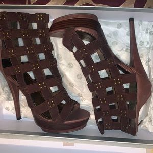 Ziginy Heels: Brown Strappy Shoe- Women's Size 8 1/2 - Peep Toe,Brand New !!